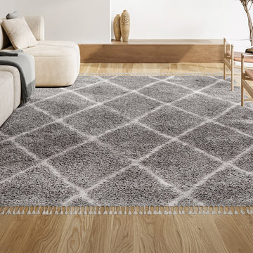 Gabrielle mercer Shag Plush Tassel Moroccan Geometric Trellis Area Rug